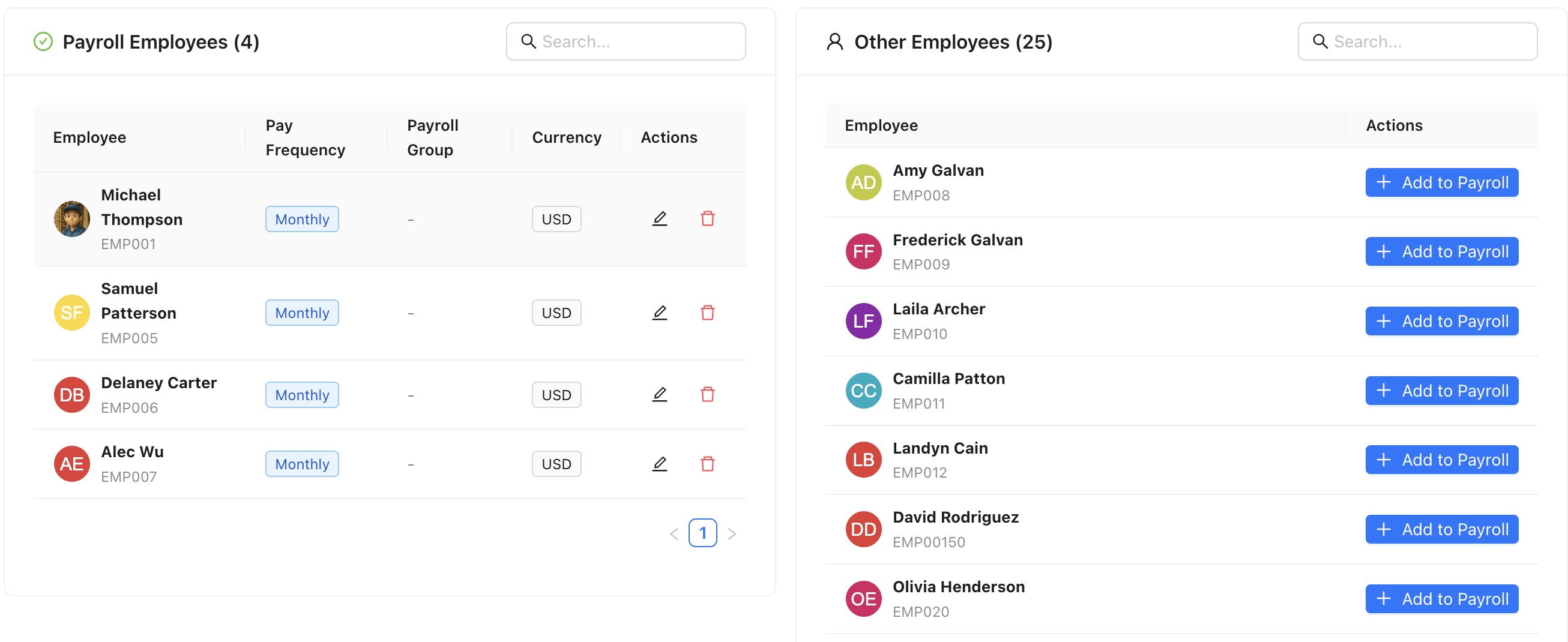 Employee payroll assignments