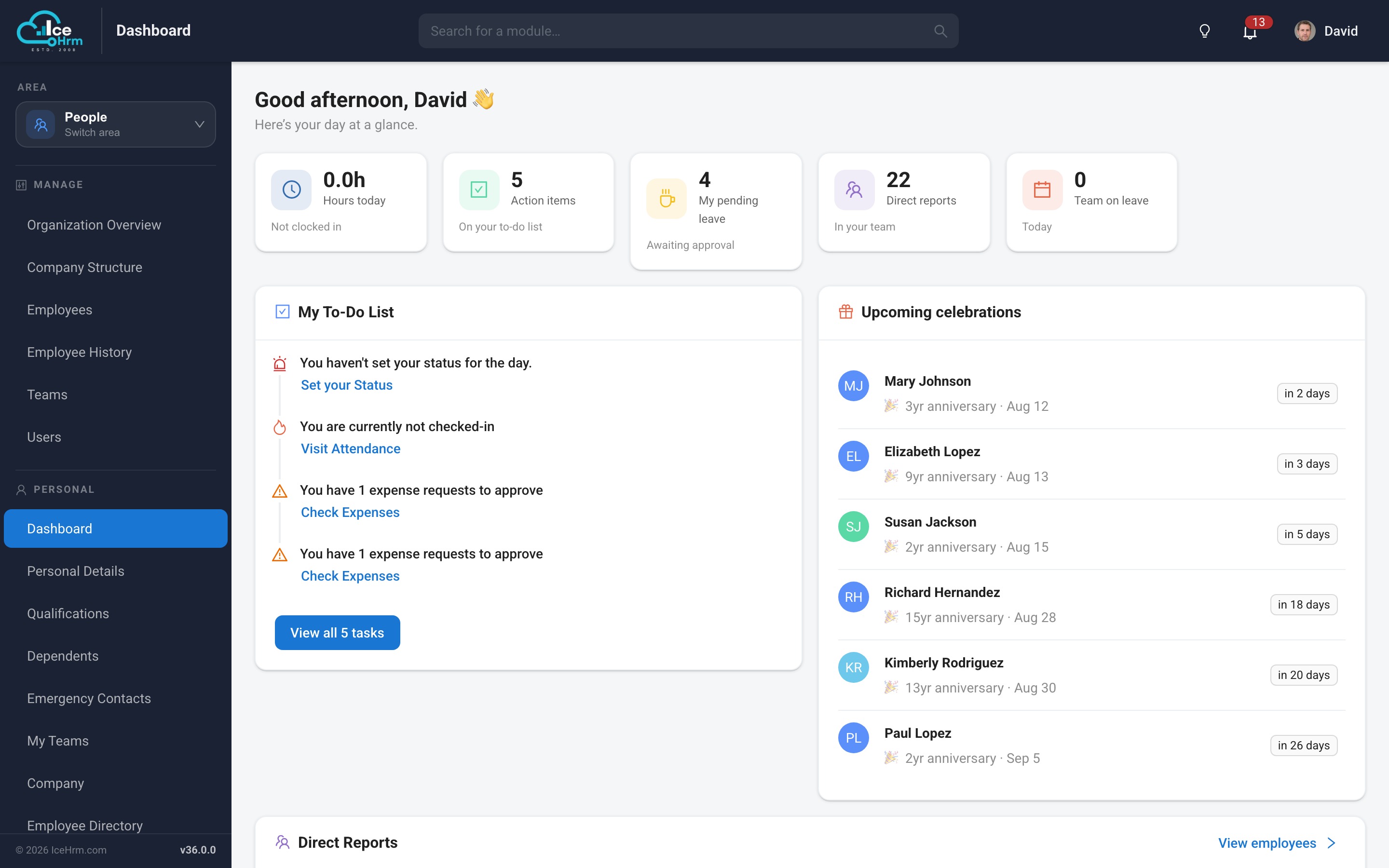 Employee dashboard