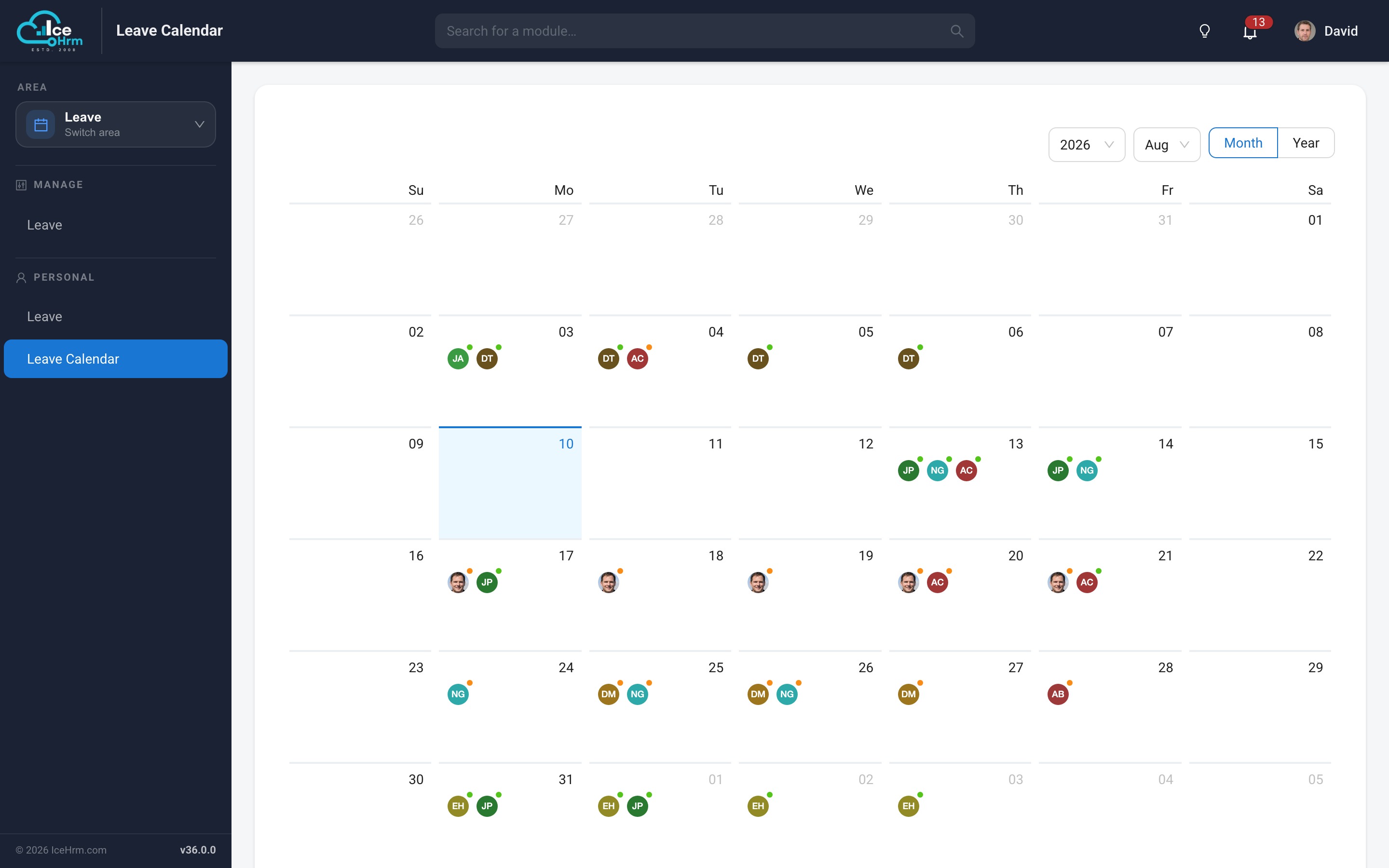 Leave calendar