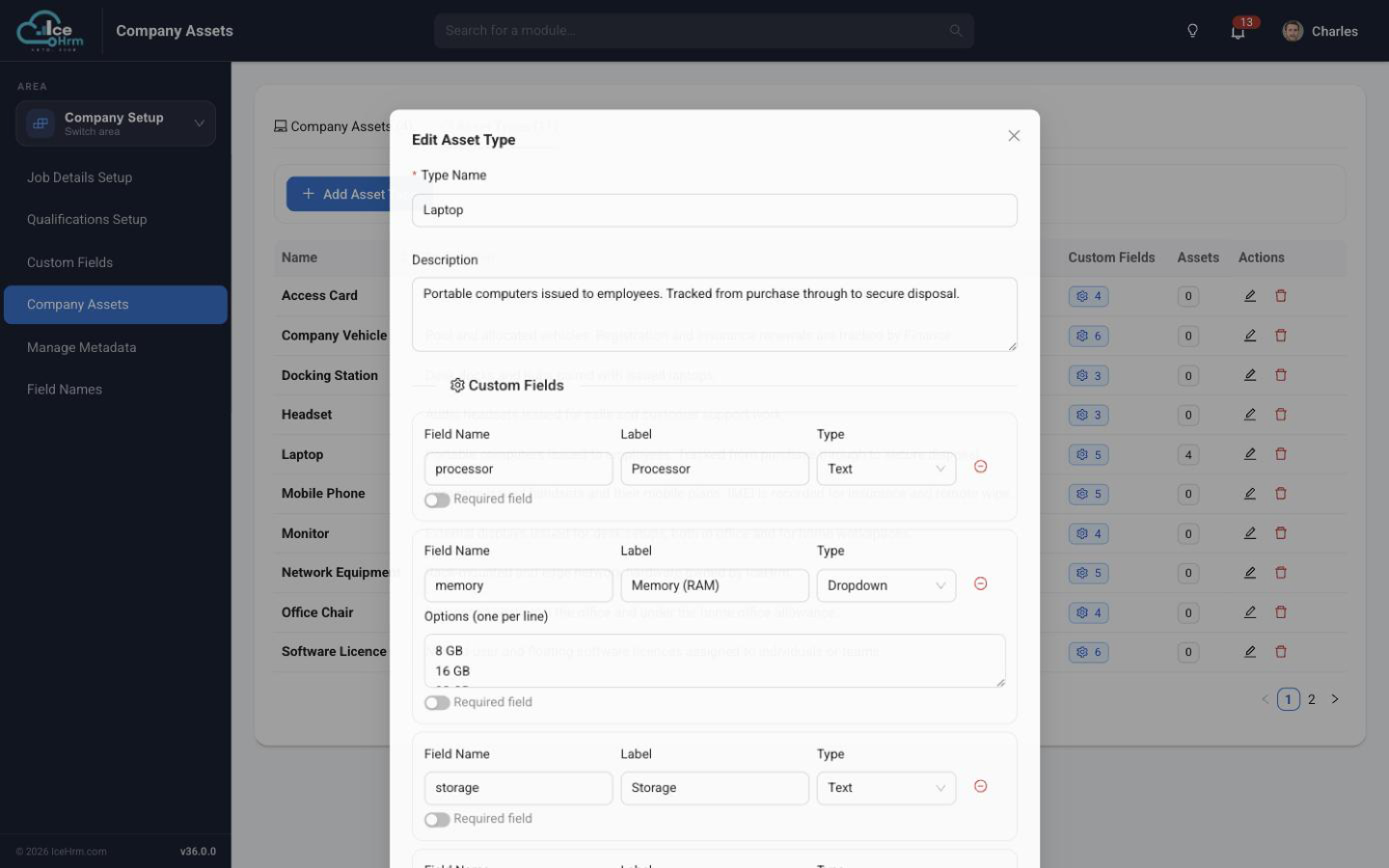 Options, not free text in IceHrm