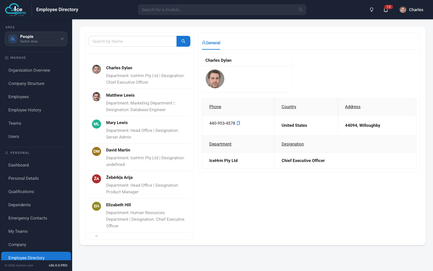 Employee directory in IceHrm