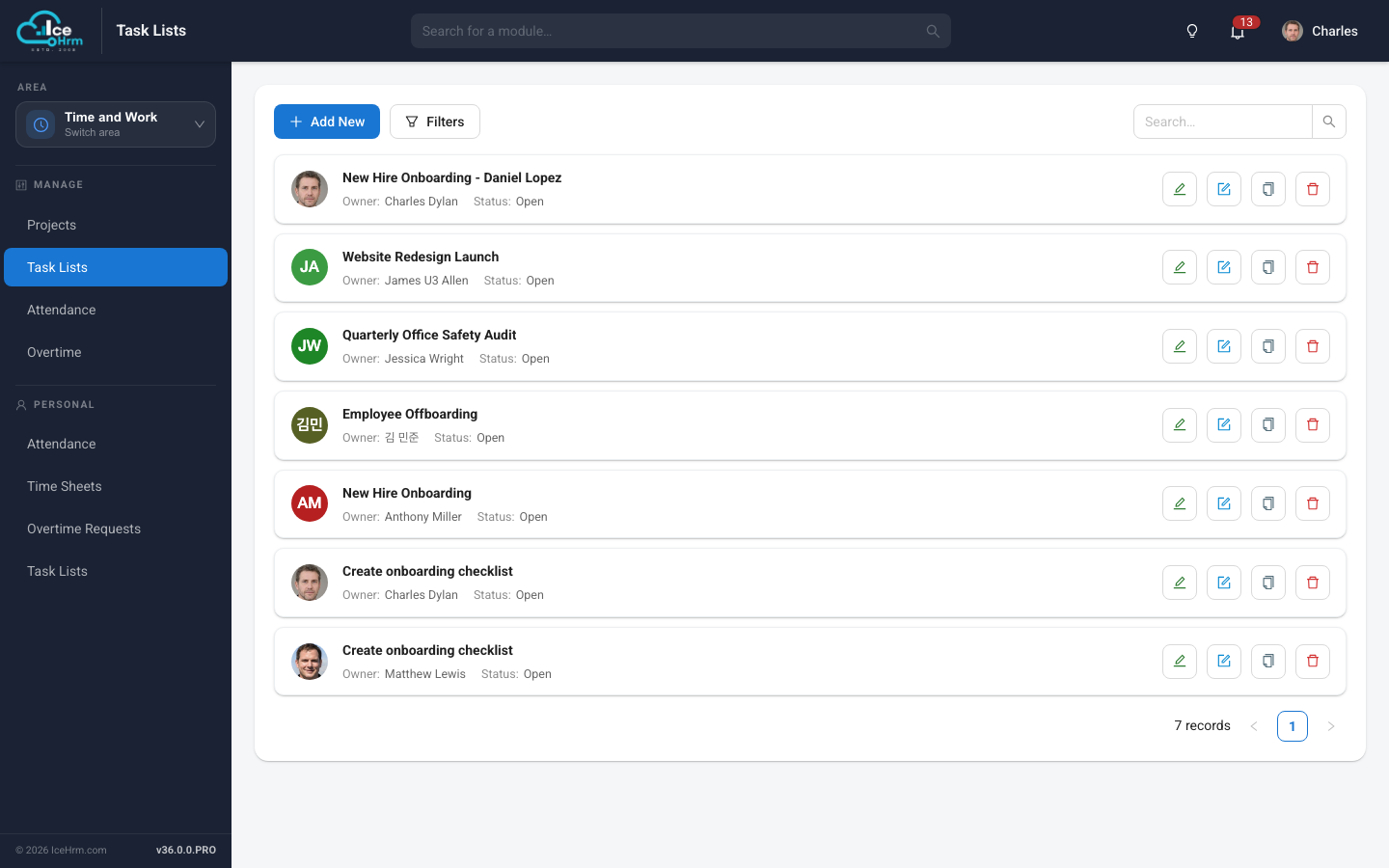 Shared checklists in IceHrm