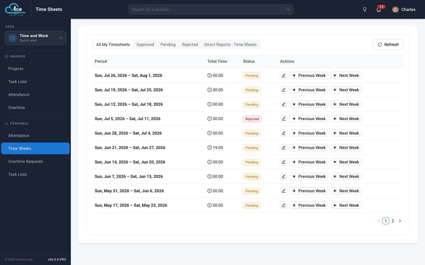 Timesheets in IceHrm