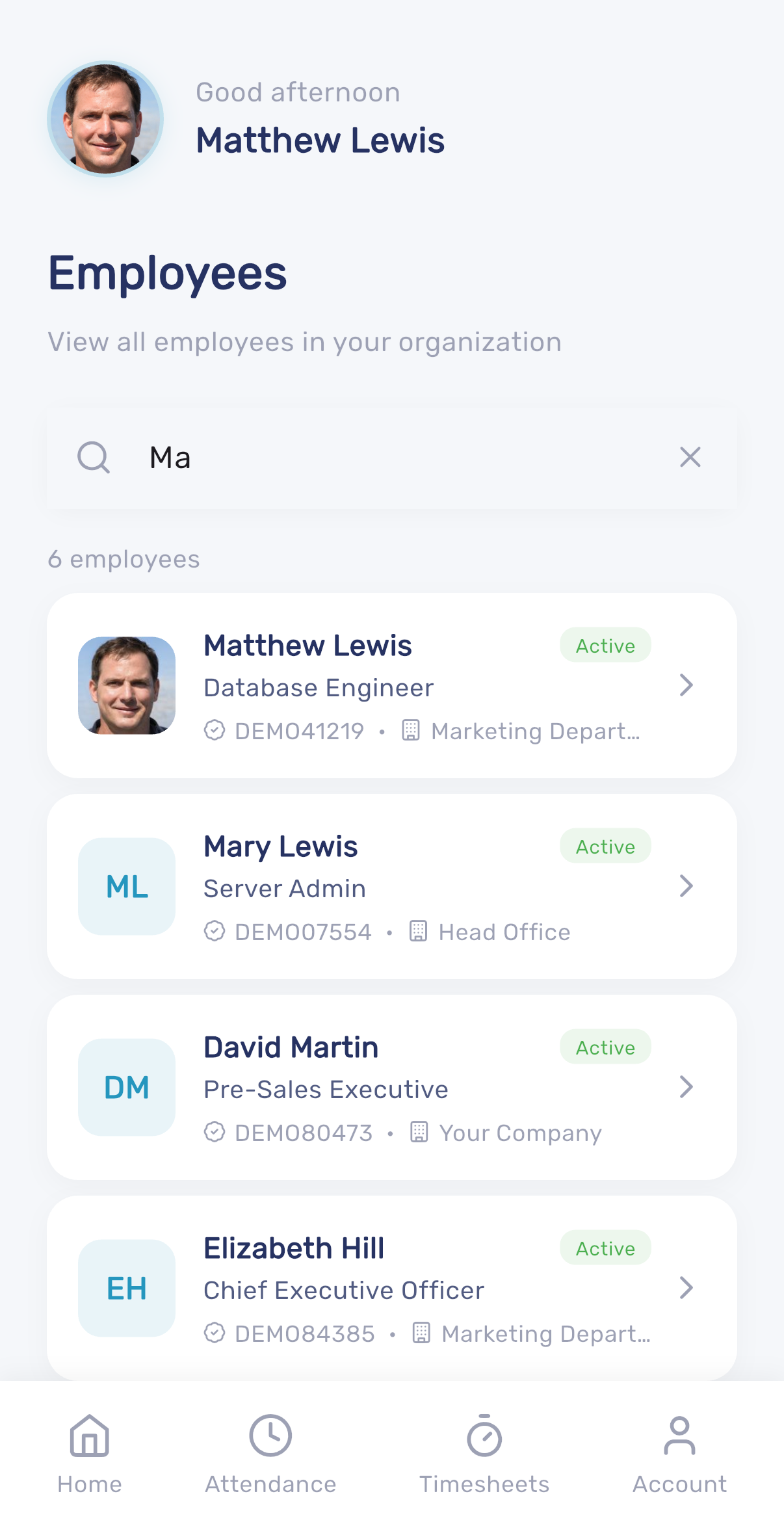 Employee directory search