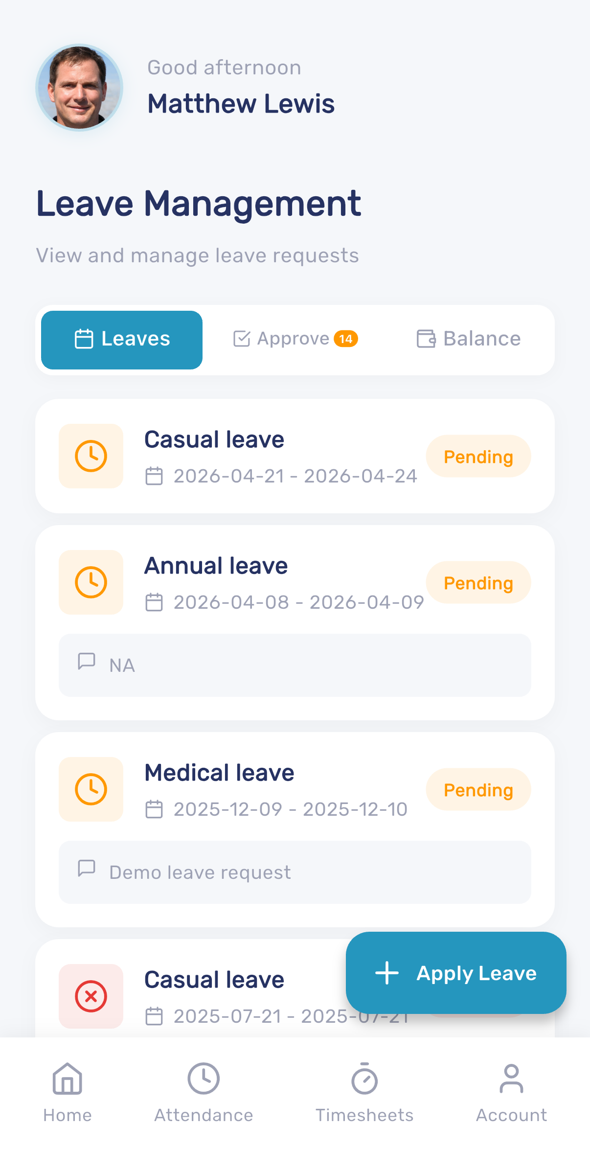Leave requests list