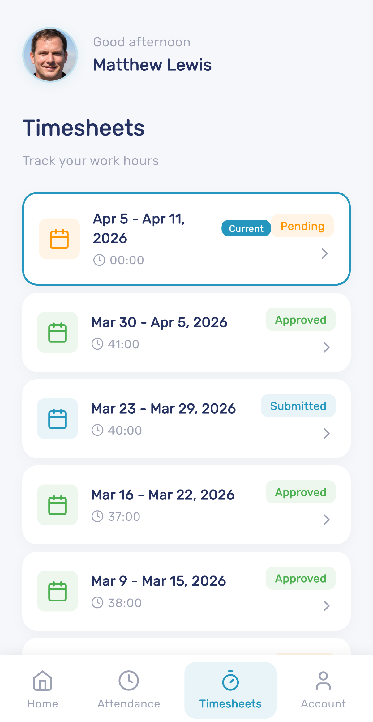 Timesheet overview