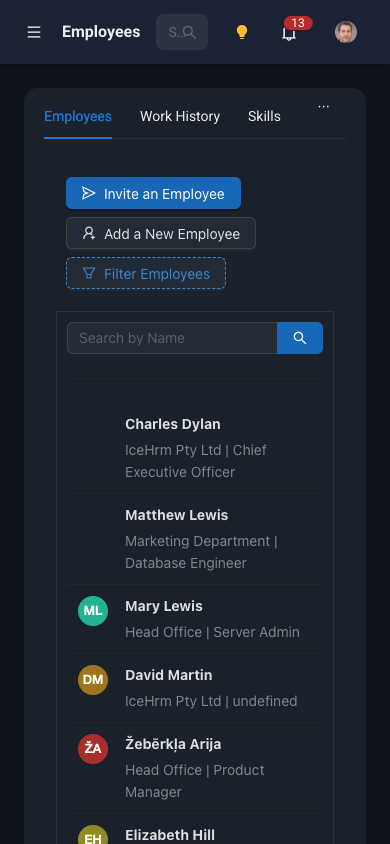 Employee directory on a phone