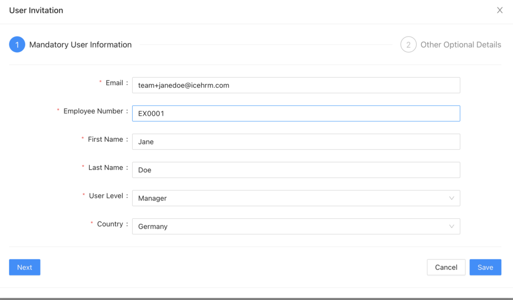 Invite Employee Button