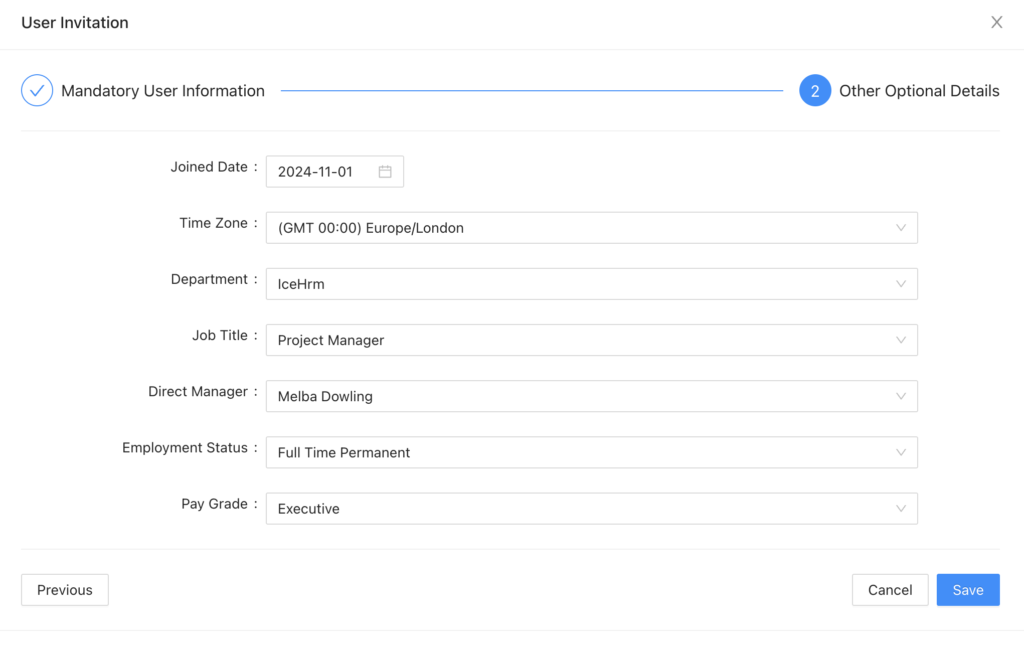 Employee Invitation Dialog