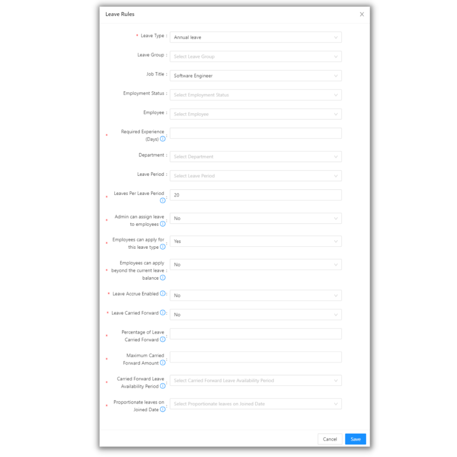 Job Title Leave Rule