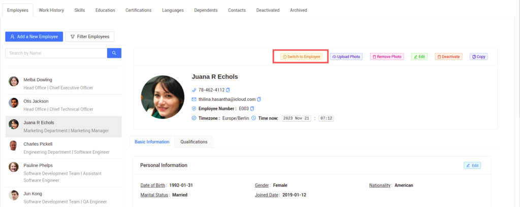 Switch to Employee Button