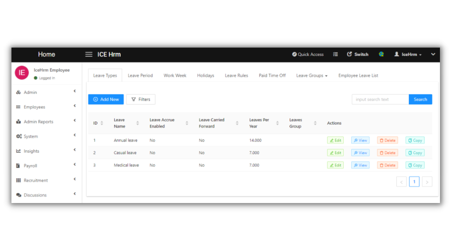 Carry Forward Settings