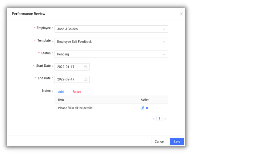 Add Performance Review Note