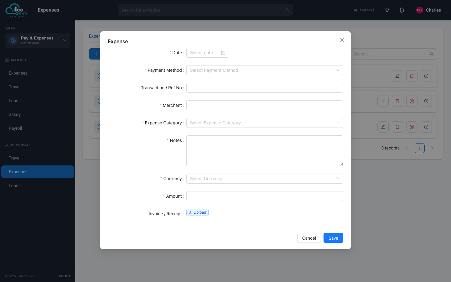 Expense claim form