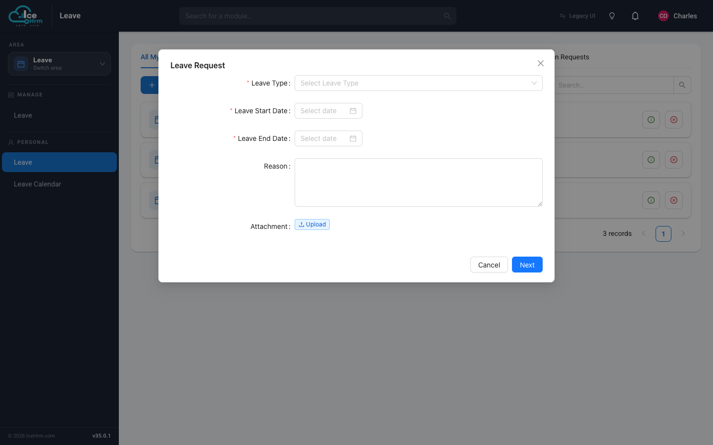 Apply Leave form