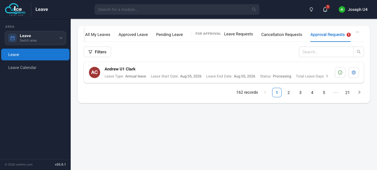 Approval Requests tab