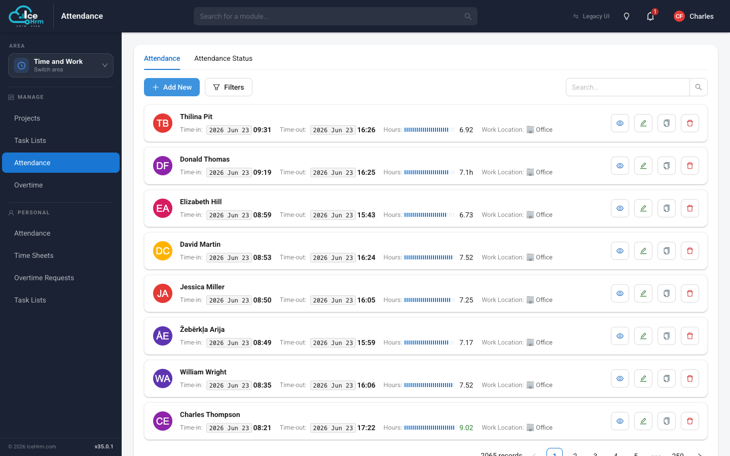Attendance module for managers