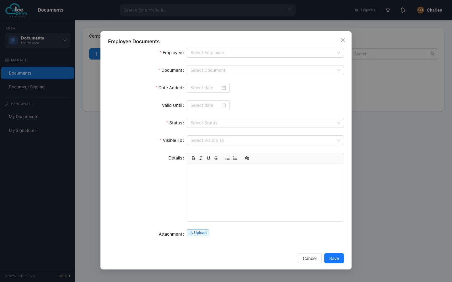 Adding an employee document