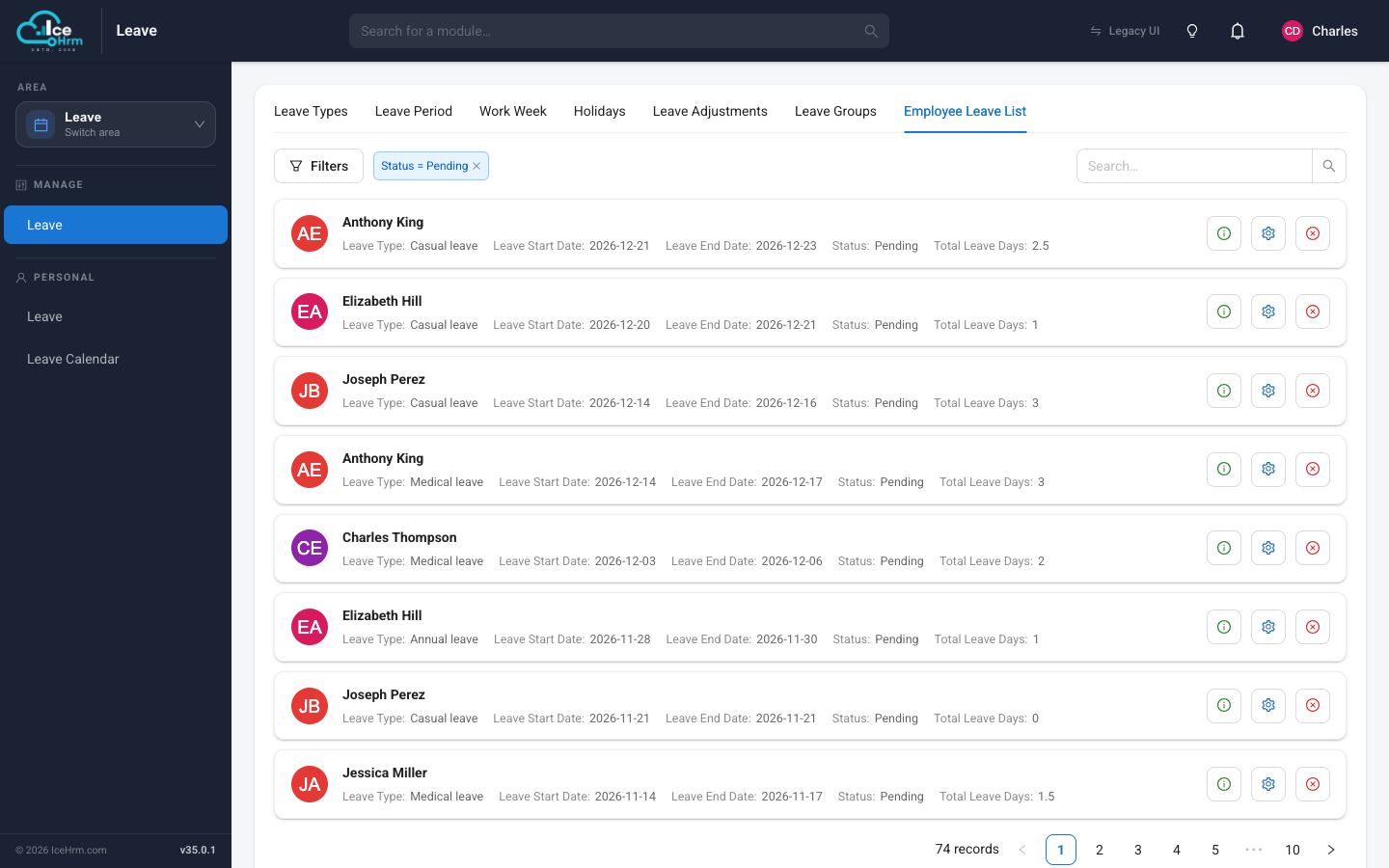 Employee Leave List