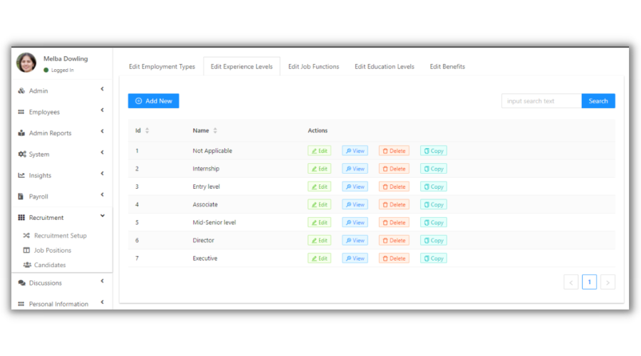 Add Experience Level