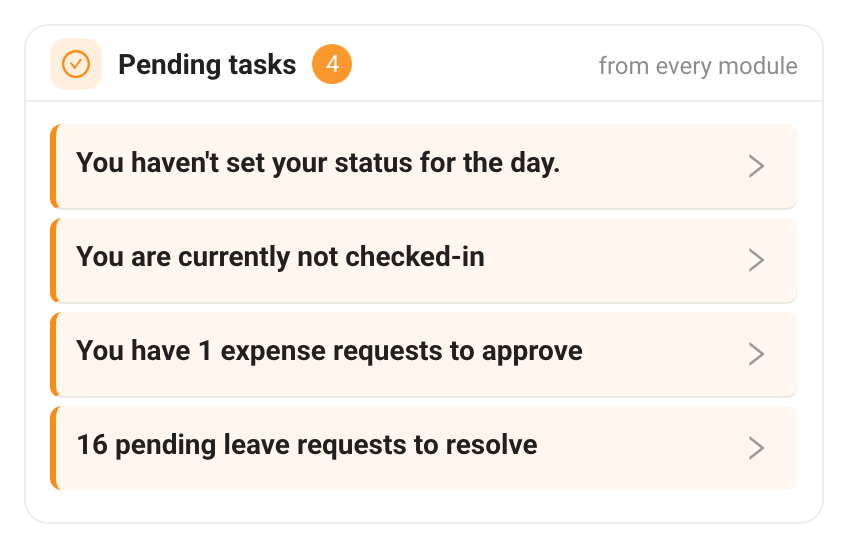 Pending tasks for an administrator