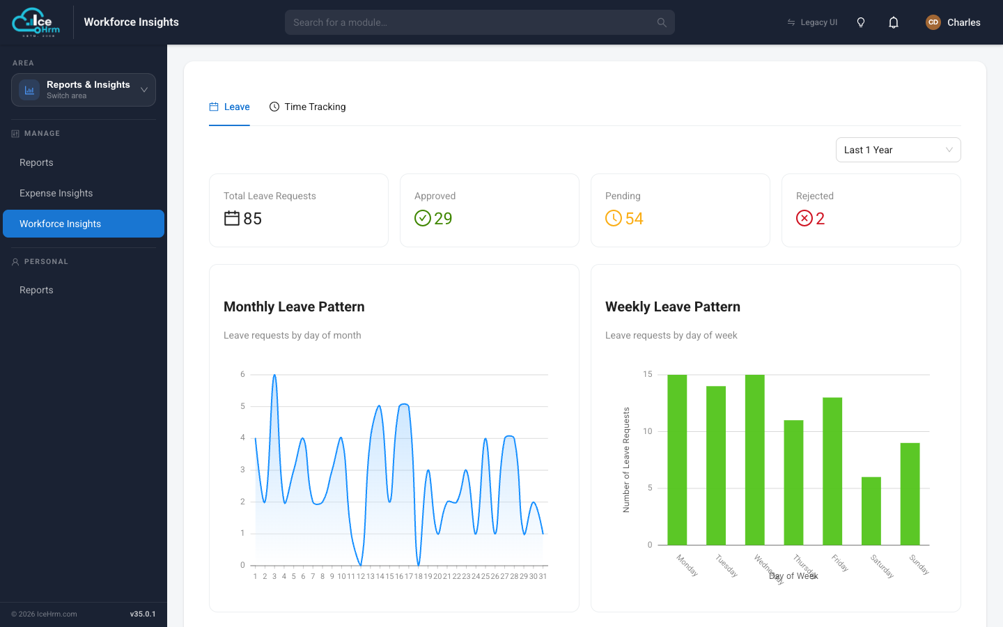 The Leave insights tab