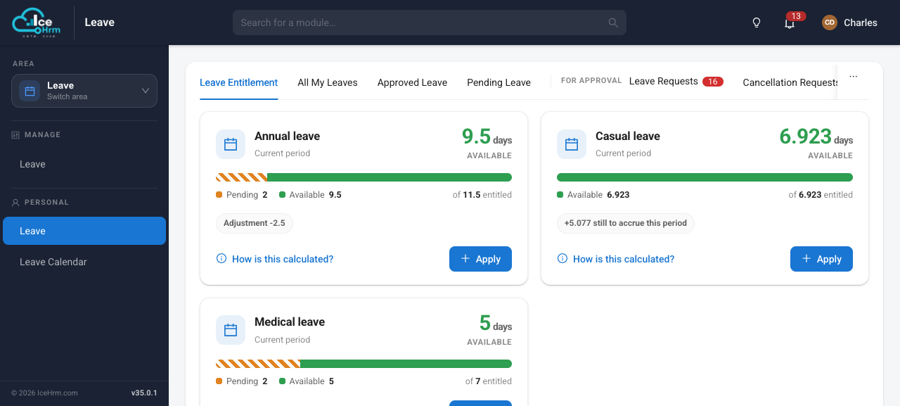 Employee leave page