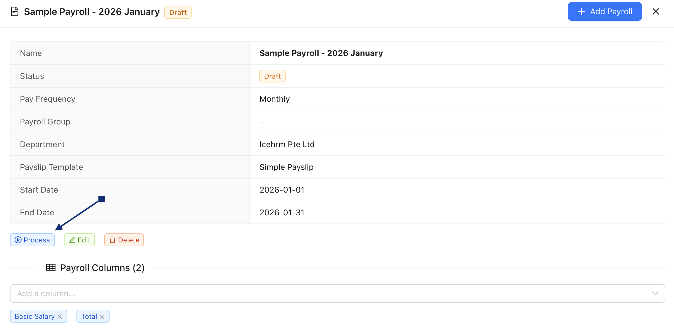 Payroll Process Button
