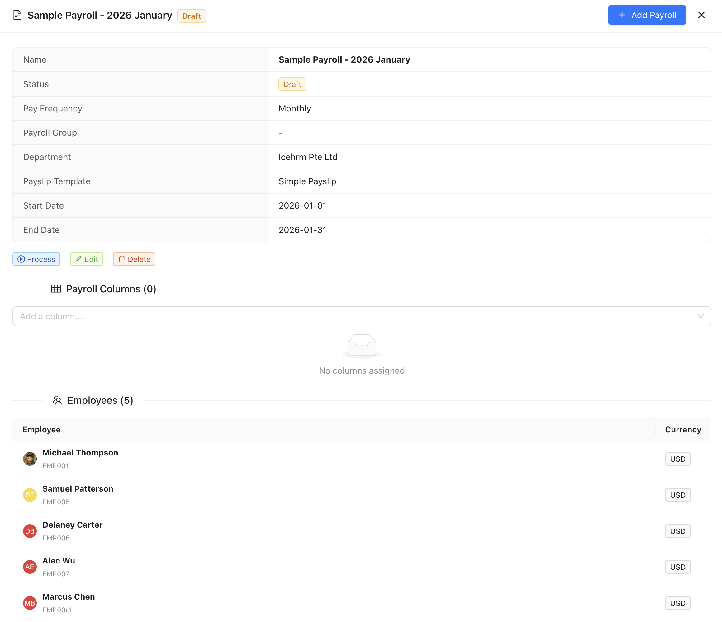 Payroll with Employees