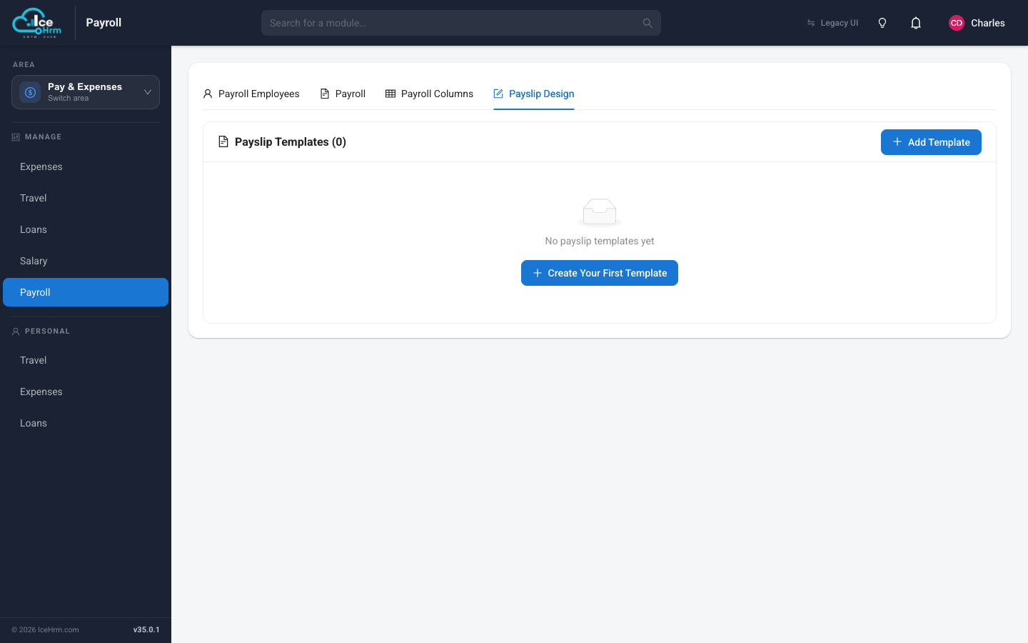 Payslip Design tab