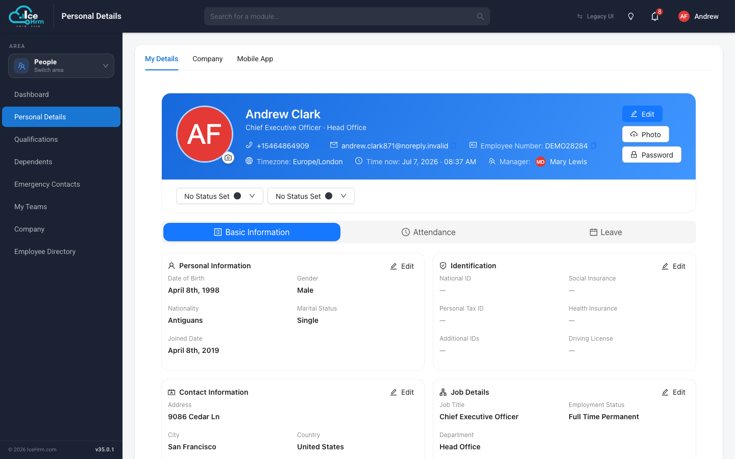 Personal Details page