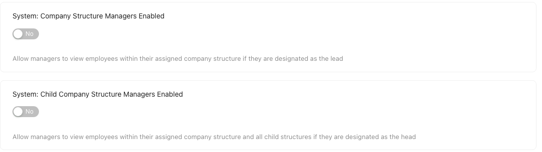 The two company structure manager settings