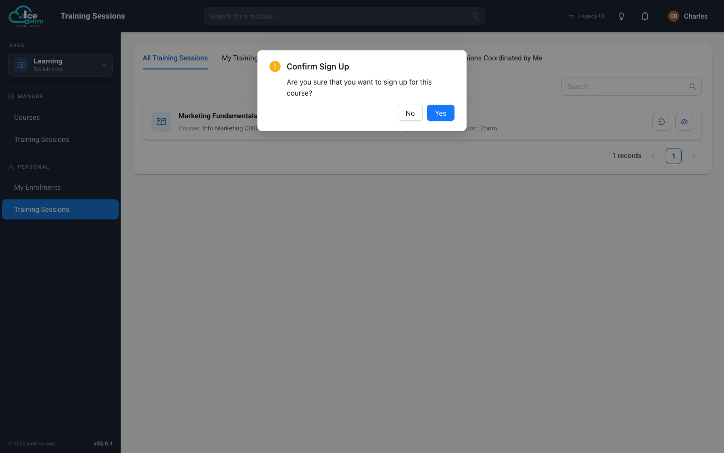 Confirm sign up
