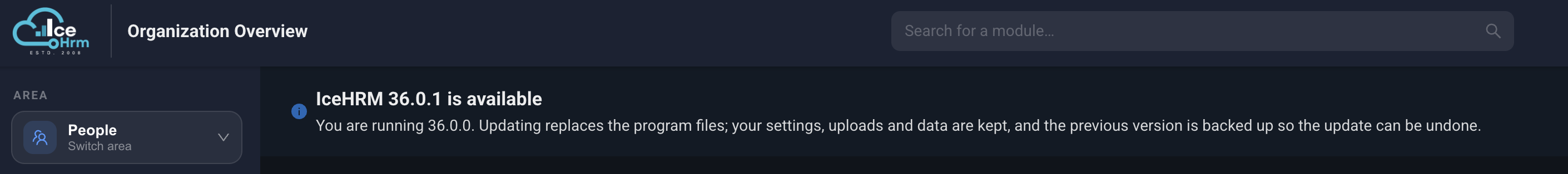 The update available notice shown to administrators