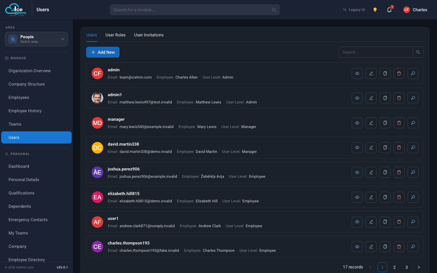Users list
