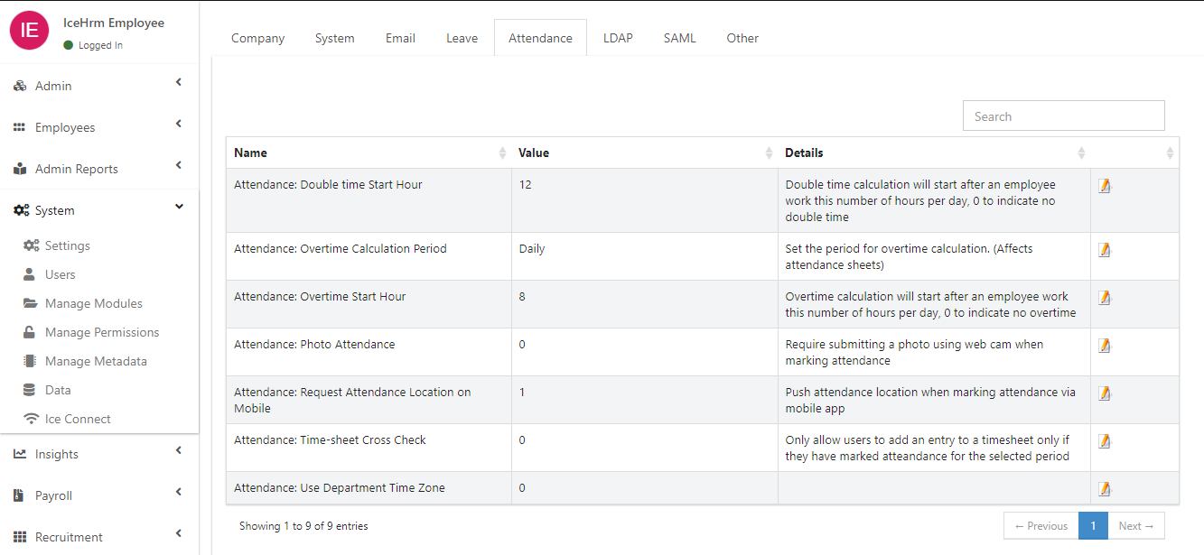 Attendance Tracking - IceHrm